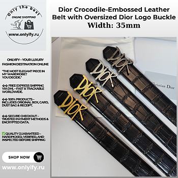 Dior Crocodile-Embossed Leather Belt with Oversized Dior Logo Buckle