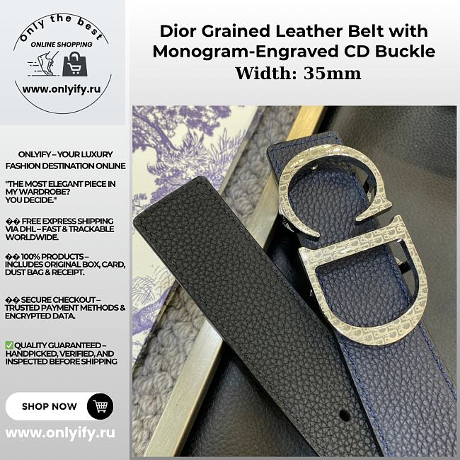 Dior Grained Leather Belt with Monogram-Engraved CD Buckle - 1