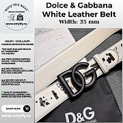 Dolce & Gabbana White Leather Belt with Black Graffiti Print and Matte Black DG Logo Buckle - 1