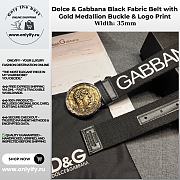 Dolce & Gabbana Black Fabric Belt with Gold Medallion Buckle & Logo Print - 1