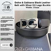 Dolce & Gabbana Black Leather Belt with Silver DG Logo Buckle - 1