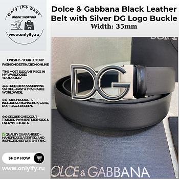 Dolce & Gabbana Black Leather Belt with Silver DG Logo Buckle