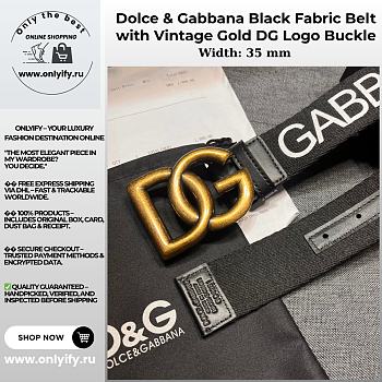 Dolce & Gabbana Black Fabric Belt with Vintage Gold DG Logo Buckle