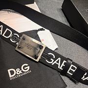 Dolce & Gabbana Black Fabric Belt with White Logo Print and Engraved Metal Plate Buckle - 4