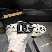Dolce & Gabbana White Leather Belt with Black Graffiti Print and Matte Black DG Logo Buckle - 4
