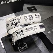 Dolce & Gabbana White Leather Belt with Black Graffiti Print and Matte Black DG Logo Buckle - 5