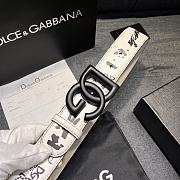 Dolce & Gabbana White Leather Belt with Black Graffiti Print and Matte Black DG Logo Buckle - 6