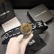 Dolce & Gabbana Black Fabric Belt with Gold Medallion Buckle & Logo Print - 6
