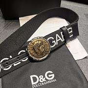Dolce & Gabbana Black Fabric Belt with Gold Medallion Buckle & Logo Print - 5