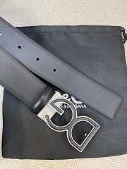 Dolce & Gabbana Black Leather Belt with Silver DG Logo Buckle - 2