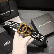 Dolce & Gabbana Black Fabric Belt with Vintage Gold DG Logo Buckle - 2