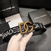 Dolce & Gabbana Black Fabric Belt with Vintage Gold DG Logo Buckle - 3