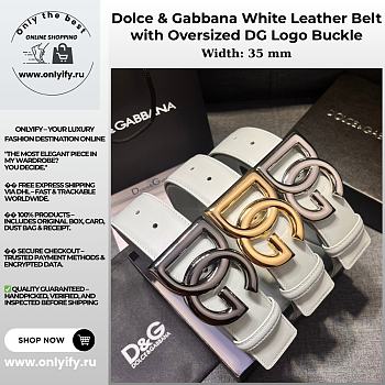 Dolce & Gabbana White Leather Belt with Oversized DG Logo Buckle (Gold, Silver, Gunmetal Options)