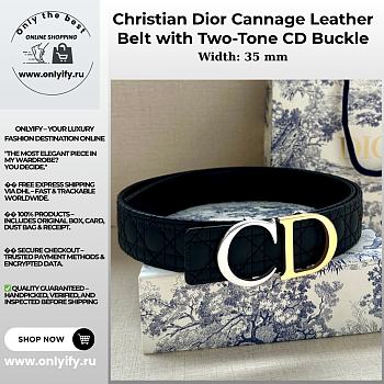 Christian Dior Cannage Leather Belt with Two-Tone CD Buckle (Black)
