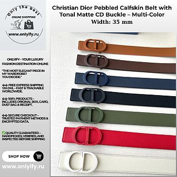 Christian Dior Pebbled Calfskin Belt with Tonal Matte CD Buckle – Multi-Color Collection