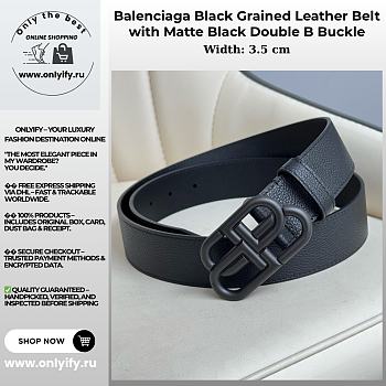Balenciaga Black Grained Leather Belt with Matte Black Double B Buckle