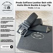 Prada Saffiano Leather Belt with Matte Black Buckle & Logo Tip - 1