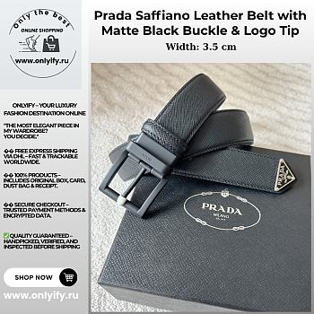 Prada Saffiano Leather Belt with Matte Black Buckle & Logo Tip