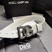Dolce & Gabbana White Leather Belt with Oversized DG Logo Buckle (Gold, Silver, Gunmetal Options) - 6