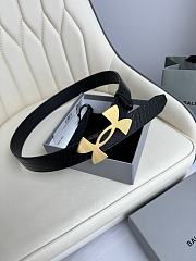 Balenciaga Black Crocodile-Embossed Leather Belt with Gold Double B Logo Buckle - 4
