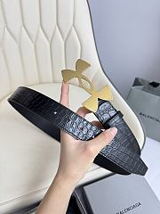 Balenciaga Black Crocodile-Embossed Leather Belt with Gold Double B Logo Buckle - 3