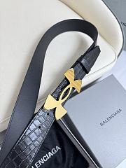 Balenciaga Black Crocodile-Embossed Leather Belt with Gold Double B Logo Buckle - 5