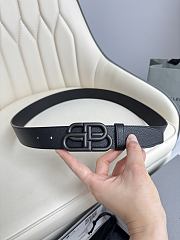 Balenciaga Black Grained Leather Belt with Matte Black Double B Buckle - 6