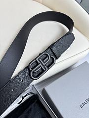 Balenciaga Black Grained Leather Belt with Matte Black Double B Buckle - 3