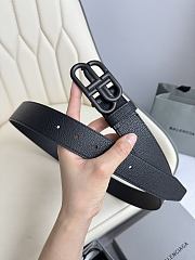 Balenciaga Black Grained Leather Belt with Matte Black Double B Buckle - 5
