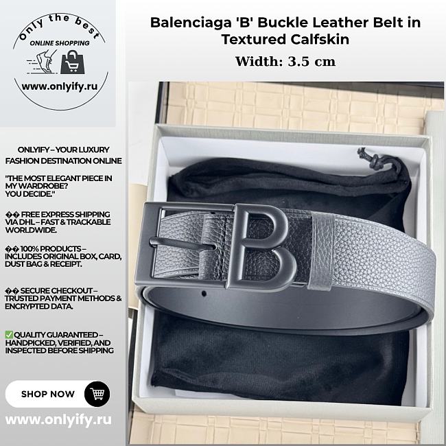 Balenciaga 'B' Buckle Leather Belt in Textured Calfskin - 1
