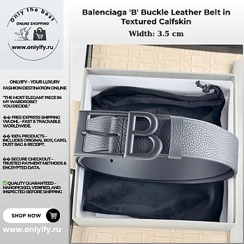 Balenciaga 'B' Buckle Leather Belt in Textured Calfskin