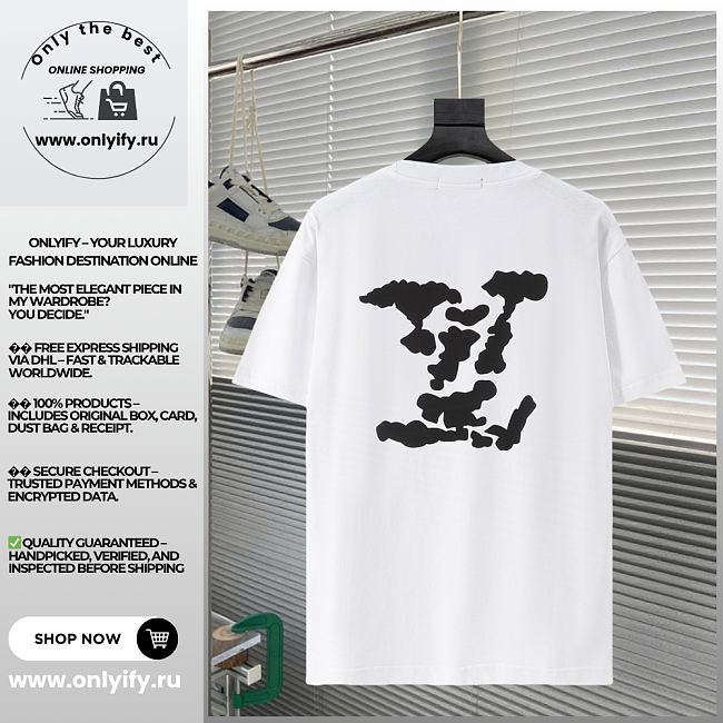 White T-Shirt with Black Louis Vuitton Chest Logo - 1