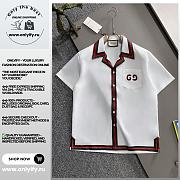 Gucci White Short Sleeve Shirt with Red-Green Trim and GG Pocket Embroidery - 1