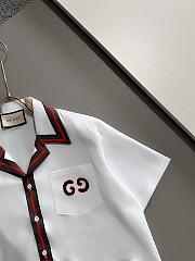 Gucci White Short Sleeve Shirt with Red-Green Trim and GG Pocket Embroidery - 6