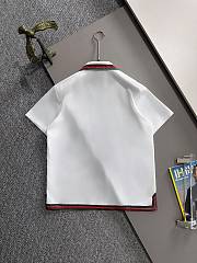 Gucci White Short Sleeve Shirt with Red-Green Trim and GG Pocket Embroidery - 5