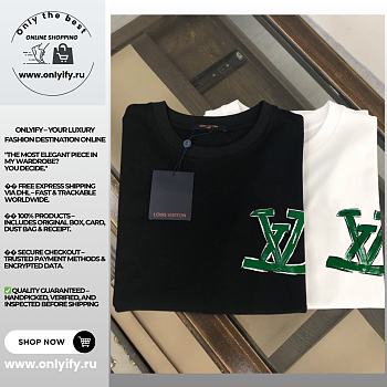 Louis Vuitton White T-Shirt with Green LV Monogram Embroidery