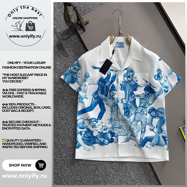 Prada White Shirt with Blue Roman Warrior Print – Resort Collection - 1