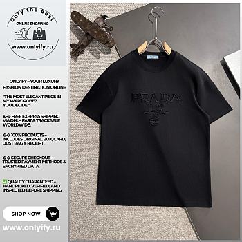 Prada Black Embroidered Logo T-Shirt – Classic Milano Crest Edition