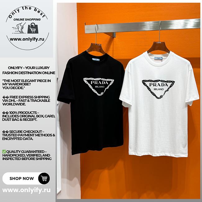 Prada Milano Triangle Logo T-Shirt – Classic Black & White Edition - 1