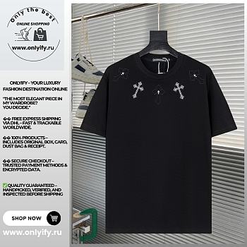 Chrome Hearts-Inspired Black T-Shirt with Cross Embroidery