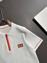 Hermès Paris White Polo Shirt with Orange Zipper and Logo Patch - 6