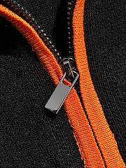 Hermès-Inspired Black Polo Shirt with Orange Zipper and Horse Logo - 4