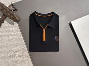 Hermès-Inspired Black Polo Shirt with Orange Zipper and Horse Logo - 2