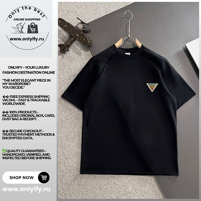 Black Minimalist GUCCI-Inspired T-Shirt with Triangle Chest Logo - 1