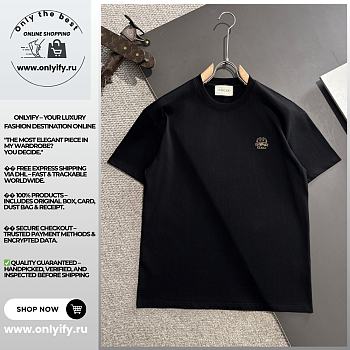 Black GUCCI-Inspired T-Shirt with Embroidered Crest Logo