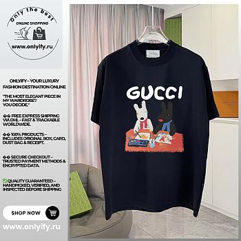 GUCCI-Inspired T-Shirt with Cartoon Dog Picnic Graphic
