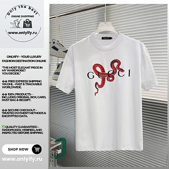 GUCCI-Inspired White T-Shirt with Red Snake Graphic – Bold Designer Look