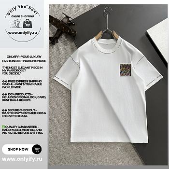 White Fendi-Inspired T-Shirt with Multicolor Badge Logo