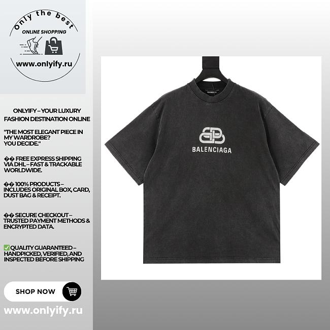 Balenciaga Double B Logo Washed Black T-Shirt - 1