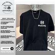 Black Balenciaga-Inspired T-Shirt with Embroidered BB Logo and Chain Accent - 1